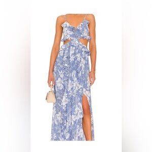 Astr Blue and White Floral Maxi Dress